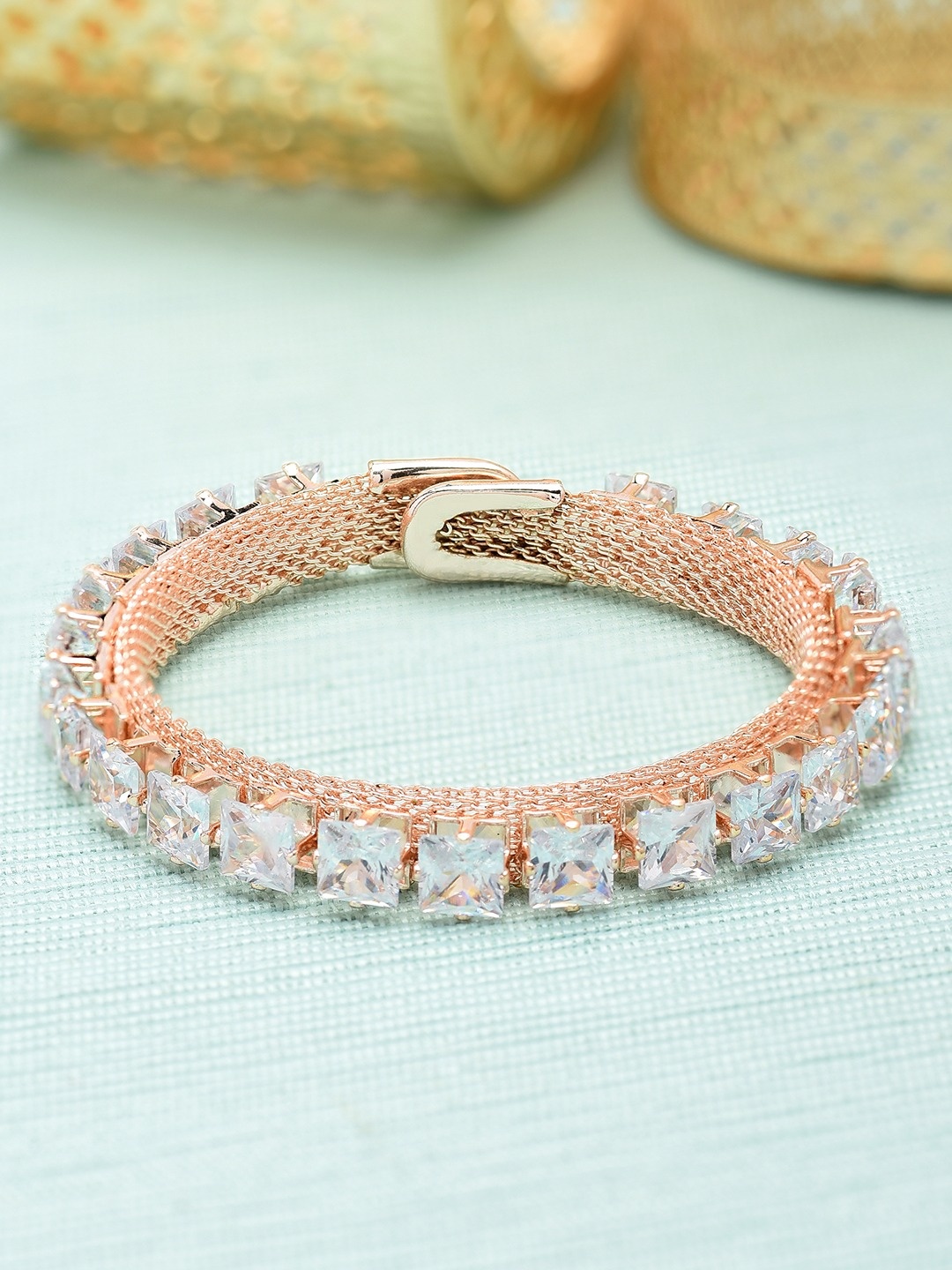 

Zaveri Pearls White Rose Gold-Plated AD Studded Kada Bracelet
