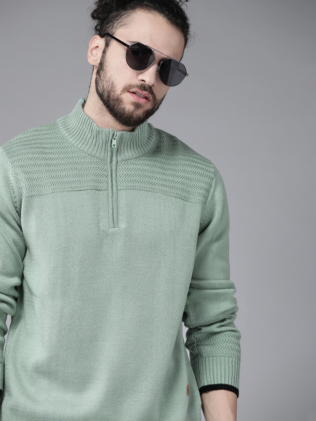 

Roadster Men Green Chevron Pullover
