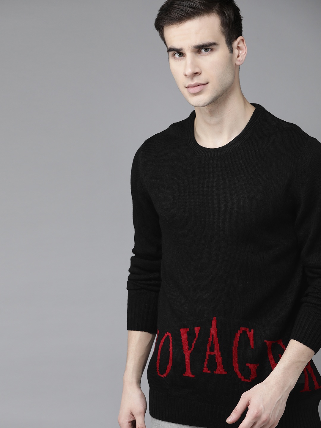 

Roadster Men Black & Red Typography Pullover