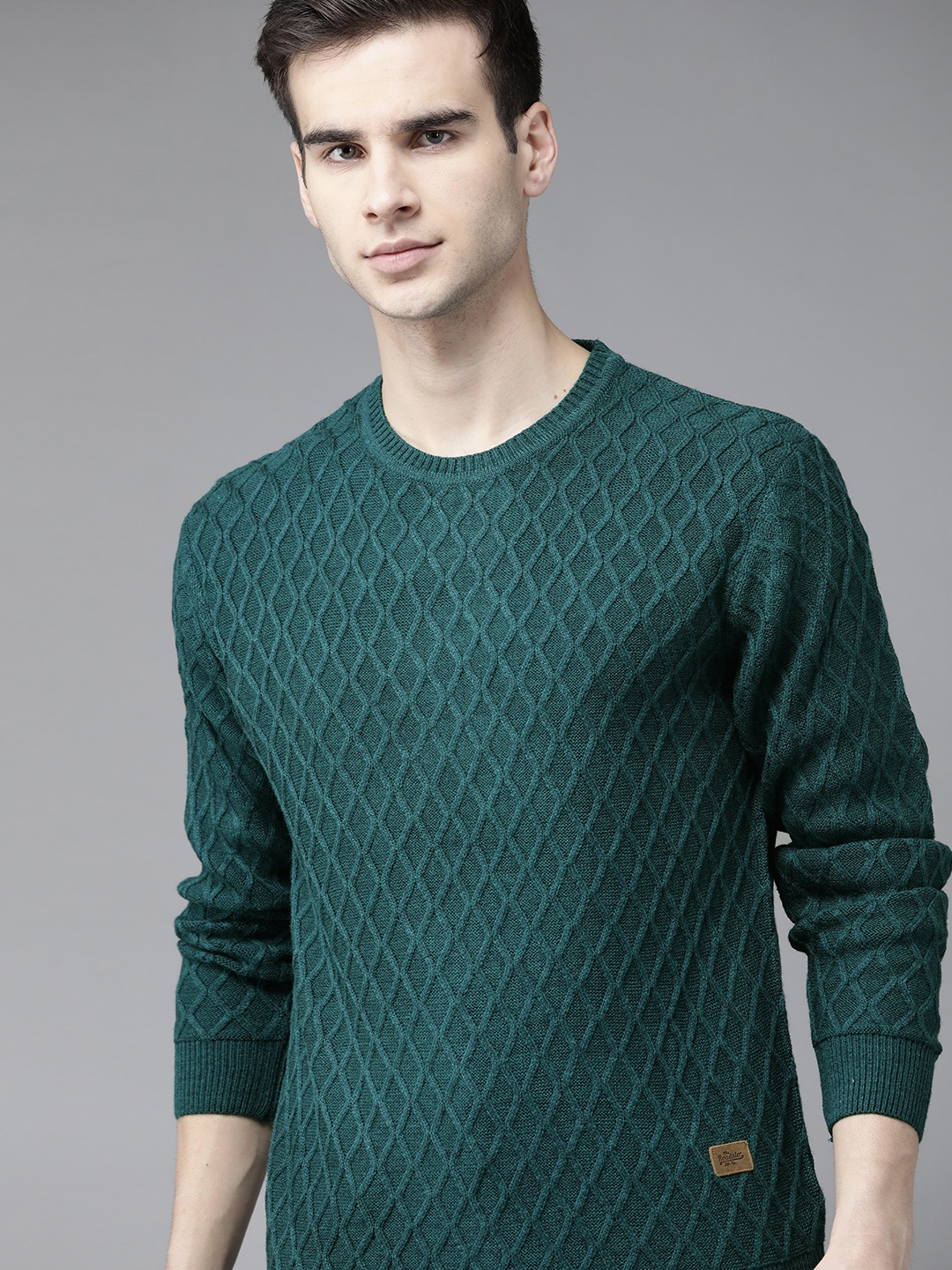 

Roadster Men Teal Green Self-Design Pullover