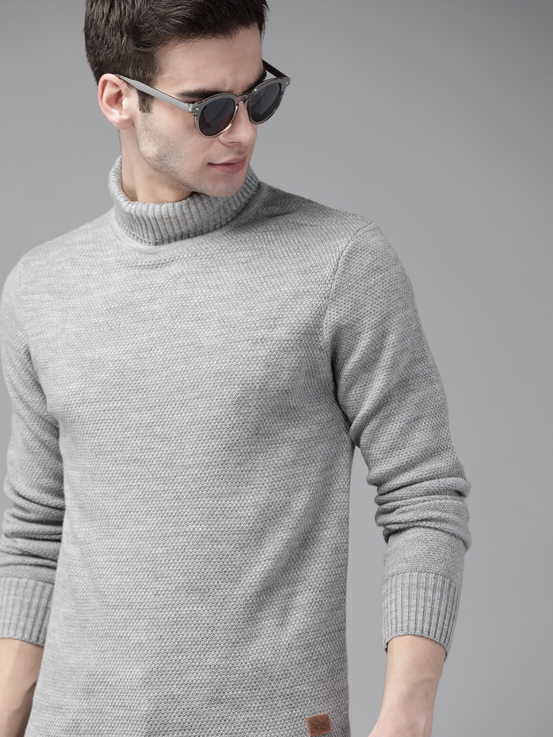 

Roadster Men Grey Melange Self-Design Pullover