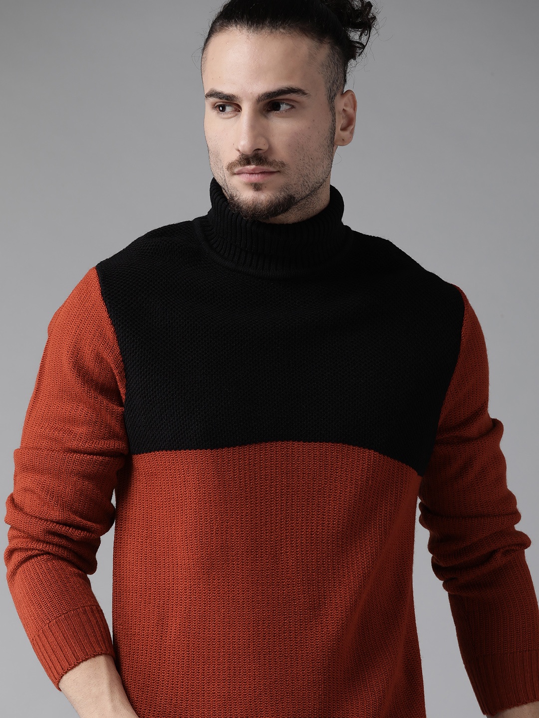 

Roadster Men Black & Rust Red Colourblocked Pullover