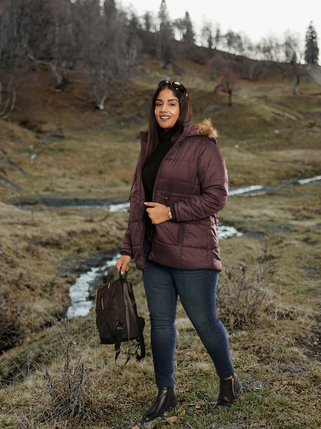 

Sztori Plus Size Women Burgundy Solid Hooded Parka Jacket