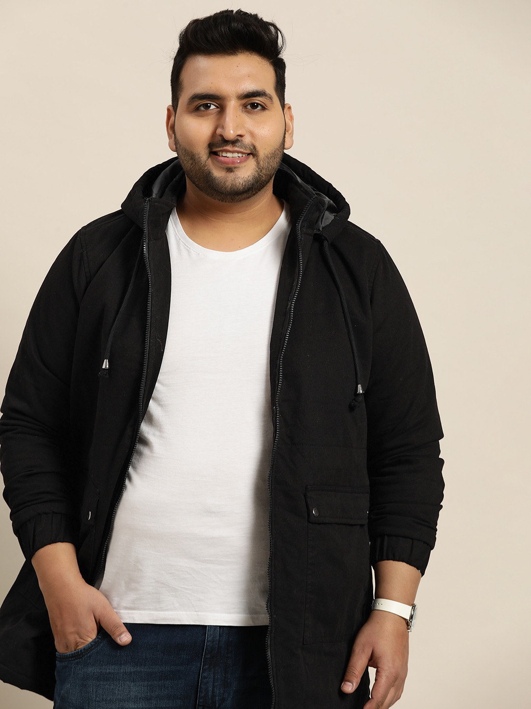 

Sztori Men Plus Size Black Hooded Tailored Jacket