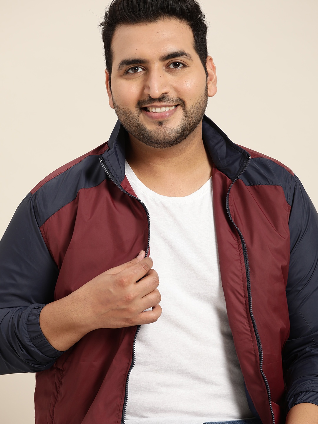 

Sztori Men Plus Size Maroon Solid Windcheater Padded Jacket