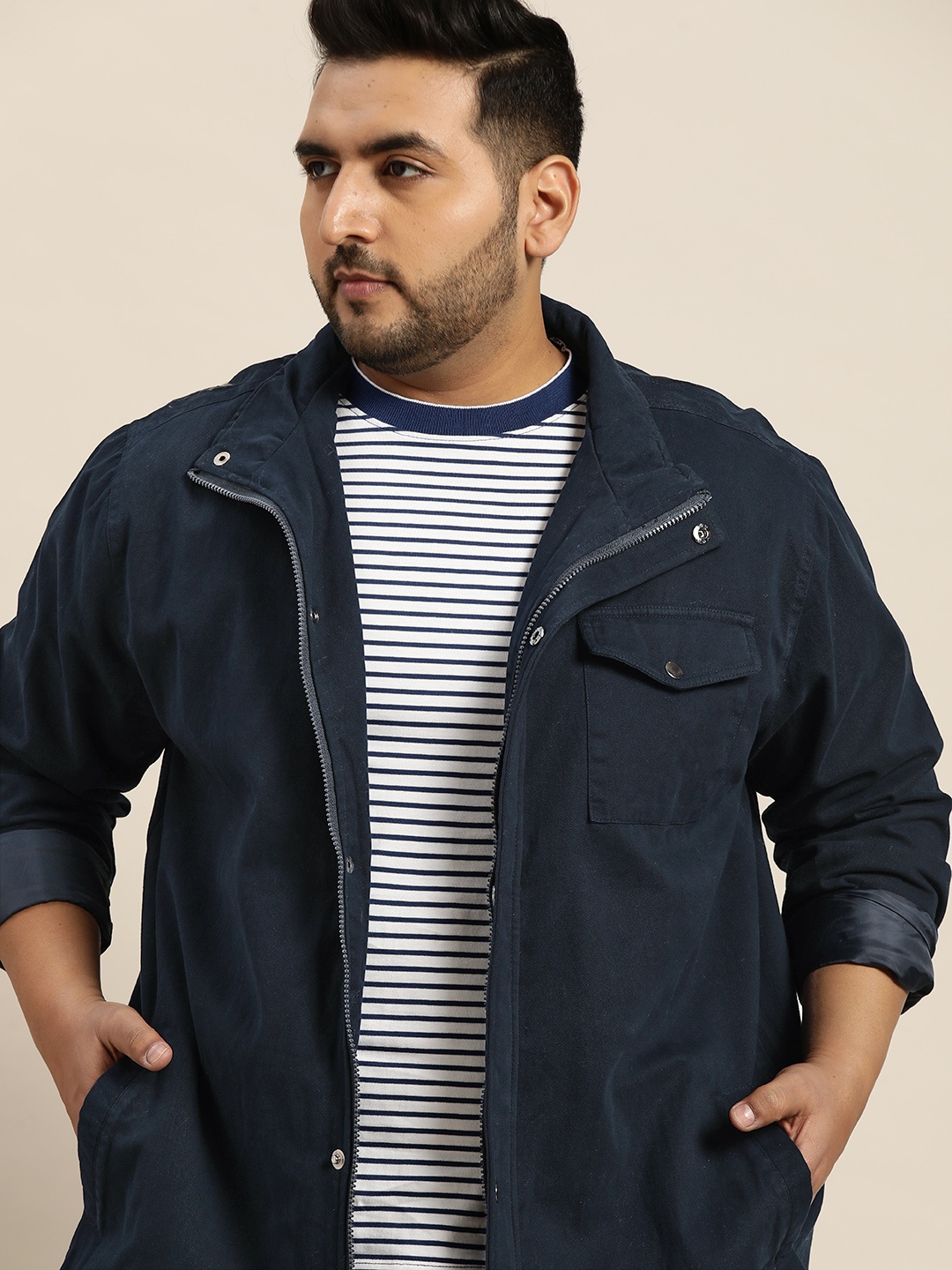 

Sztori Men Plus Size Navy Blue Tailored Jacket