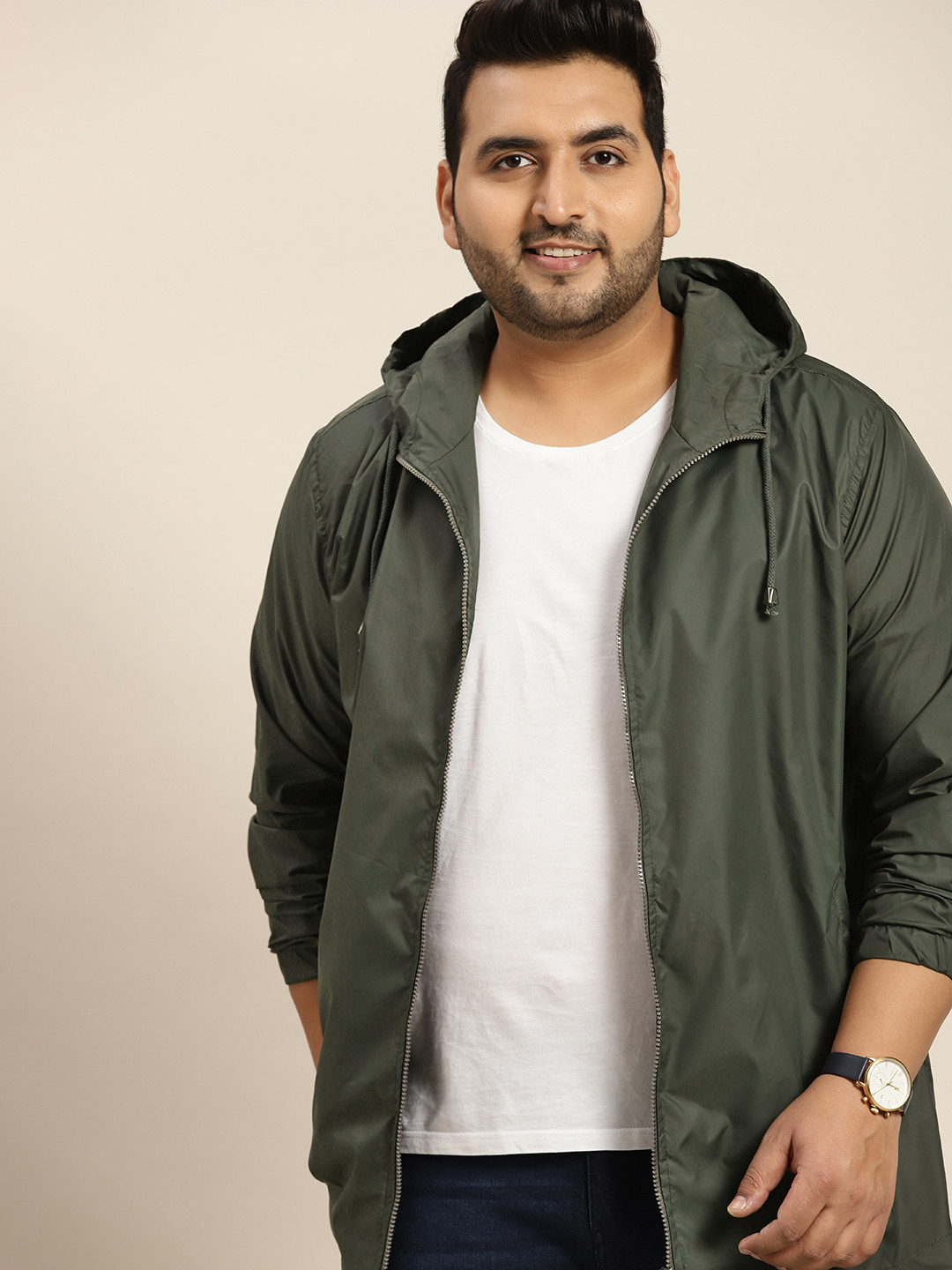 

Sztori Men Plus Size Olive Green Lightweight Packable Windcheater Jacket