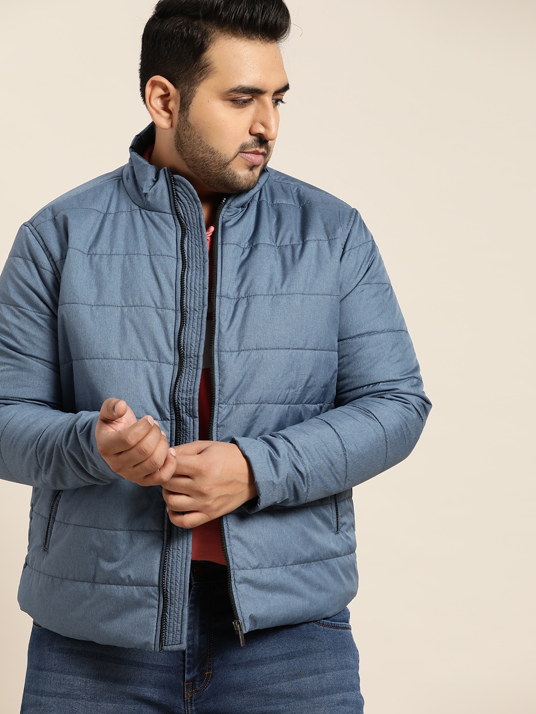 

Sztori Men Plus Size Teal Blue Solid Padded Jacket