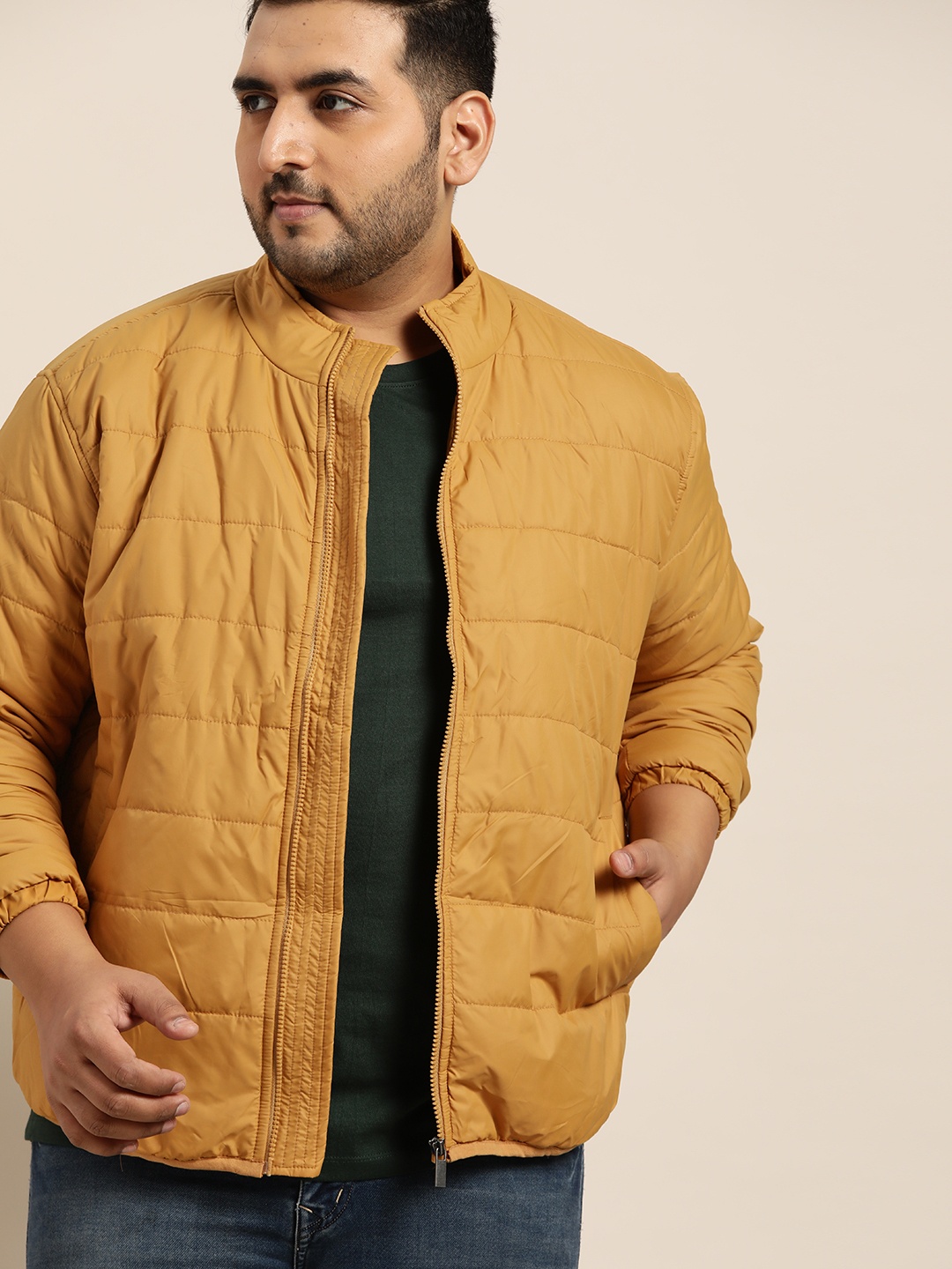 

Sztori Men Plus Size Mustard Yellow Solid Padded Jacket