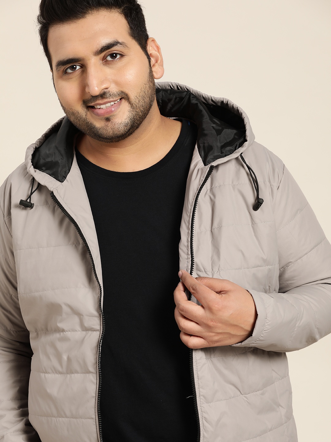 

Sztori Men Plus Size Grey Solid Hooded Padded Jacket