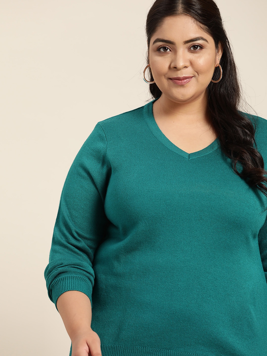 

Sztori Women Plus Size Teal Green Solid Pullover