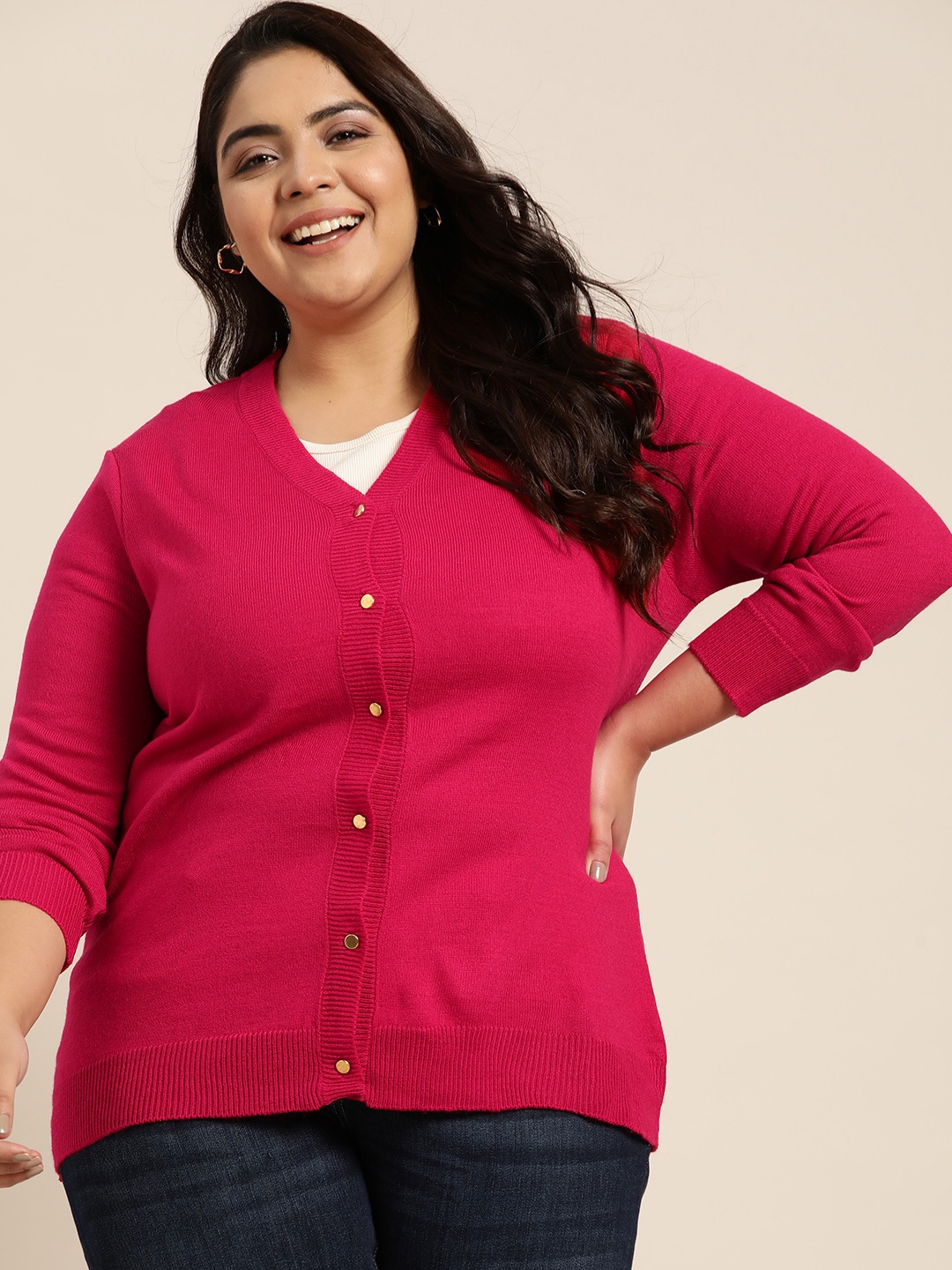 

Sztori Women Plus Size Pink Cardigan