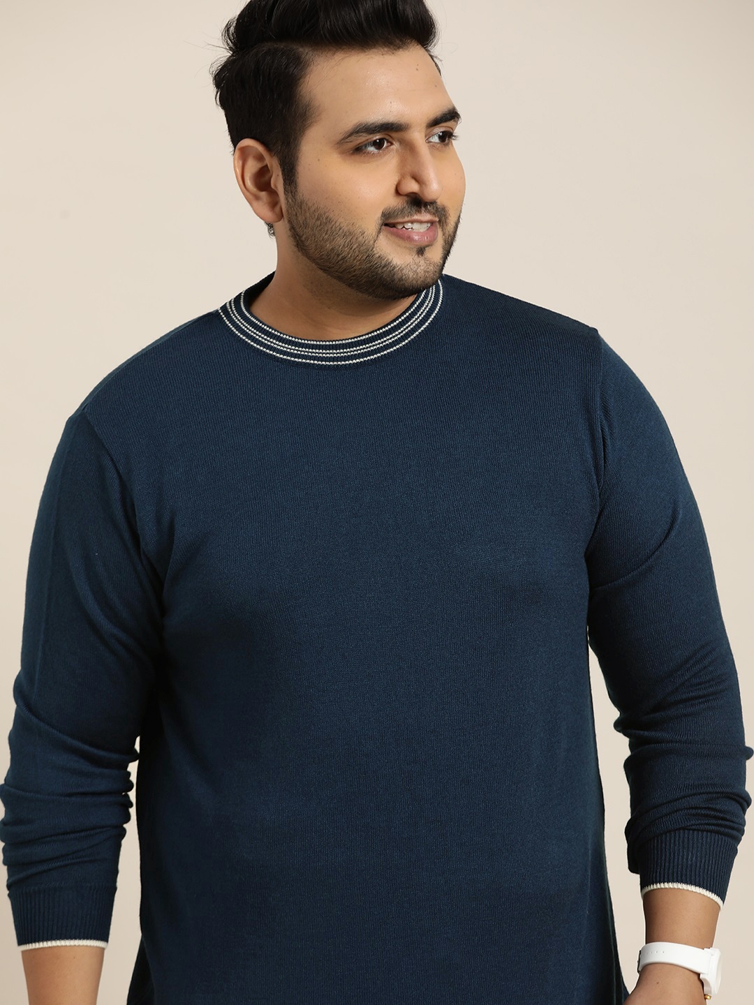 

Sztori Men Plus Size Navy Blue Solid Pullover