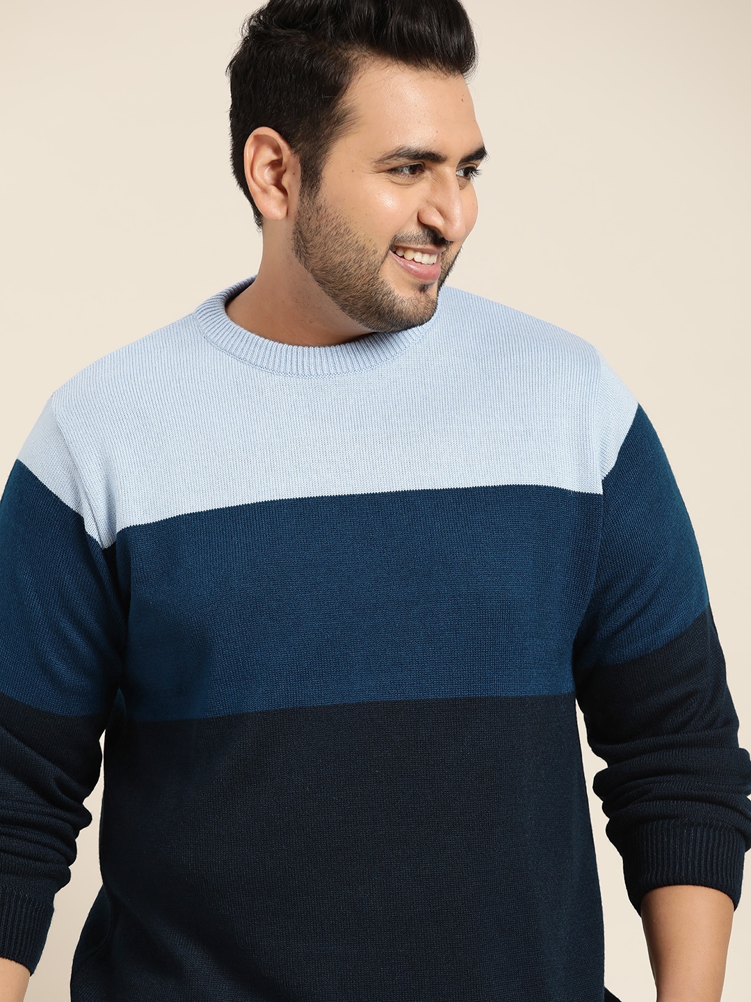 

Sztori Men Plus Size Blue Colourblocked Pullover