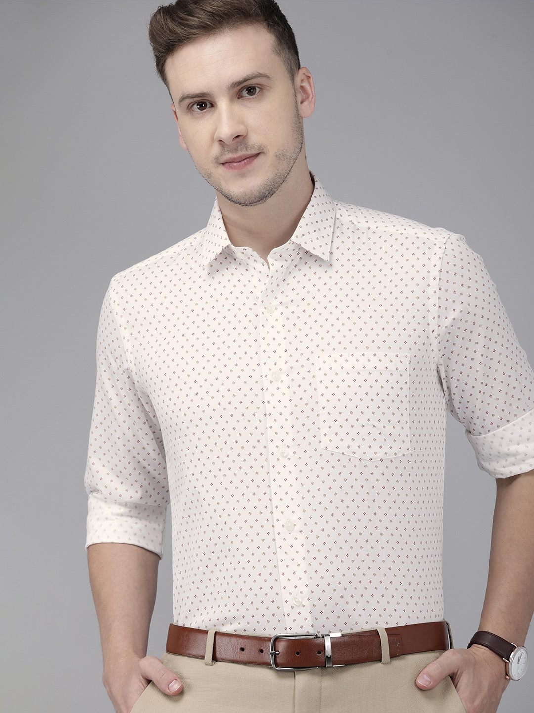 

Arrow Men White Slim Fit Geometric Printed Pure Cotton Formal Shirt