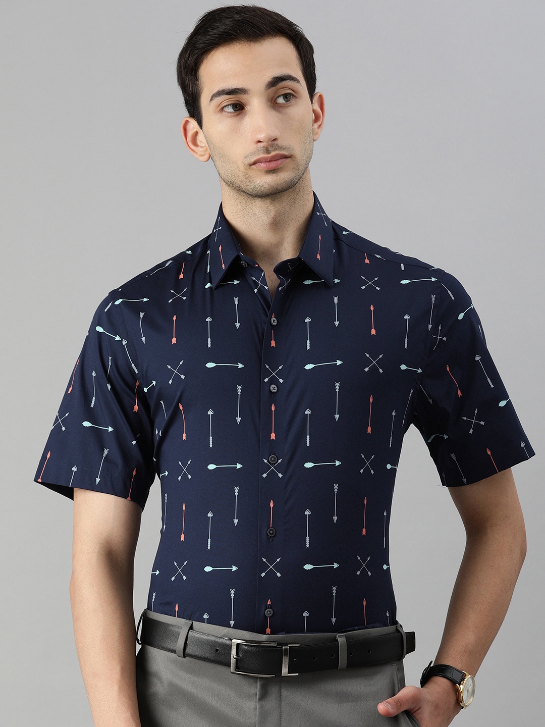 

Arrow New York Men Navy Blue & White Slim Fit Printed Formal Shirt