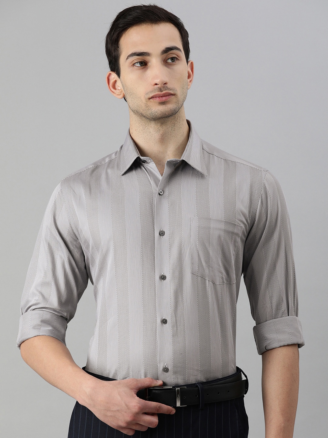 

Arrow New York Men Grey Slim Fit Striped Formal Shirt