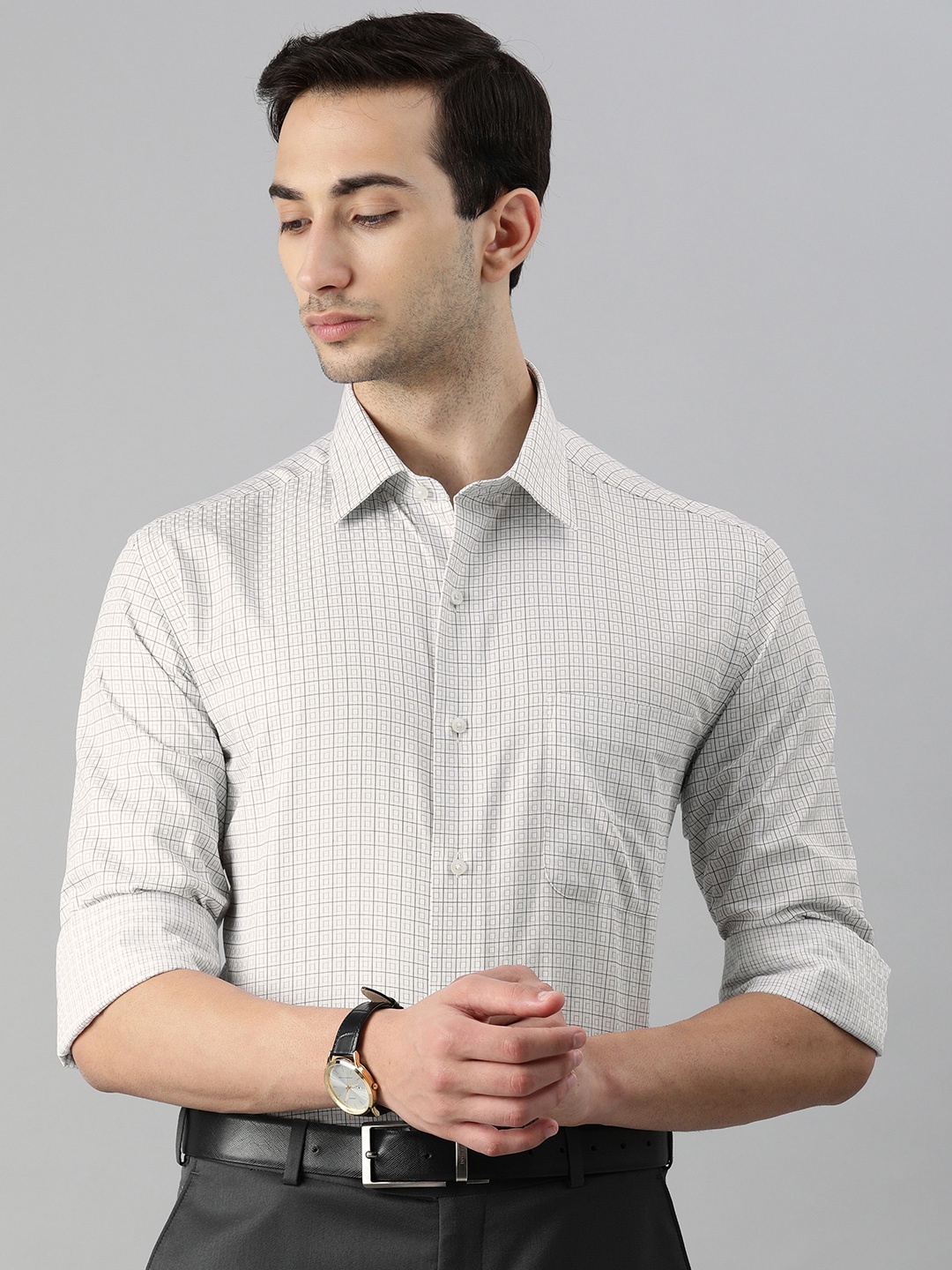 

Arrow Men White Checked Formal Shirt