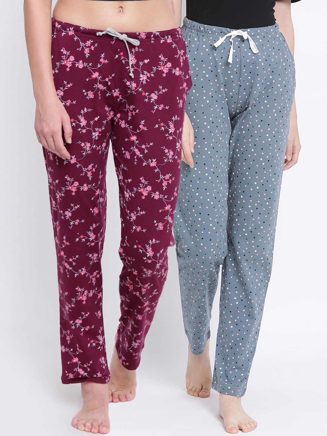 

Kanvin Women Pack of 2 Printed Pure Cotton Lounge Pants, Grey