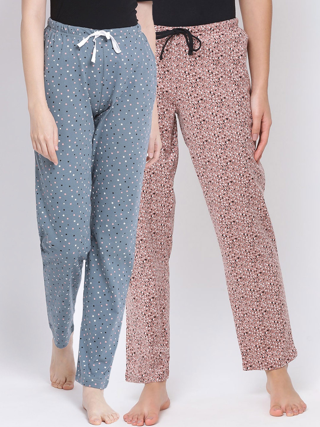 

Kanvin Women Pack of 2 Printed Pure Cotton Lounge Pants, Grey