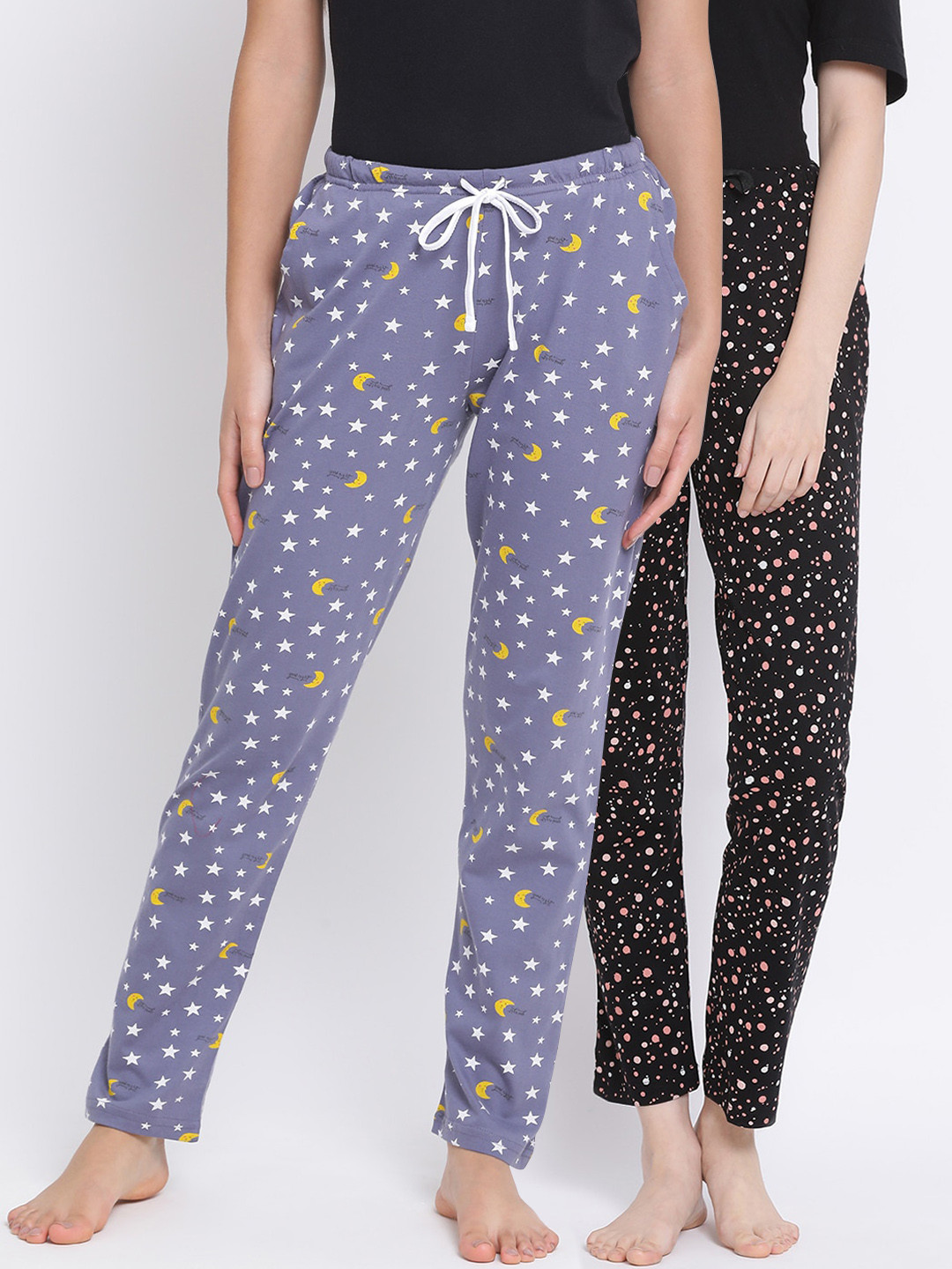 

Kanvin Women Pack of 2 Printed Pure Cotton Lounge Pants, Black