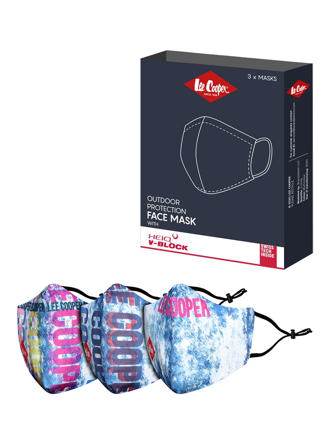 

Lee Cooper Unisex Pack Of 3 Printed 6-Ply Protective Outdoor Masks, Blue