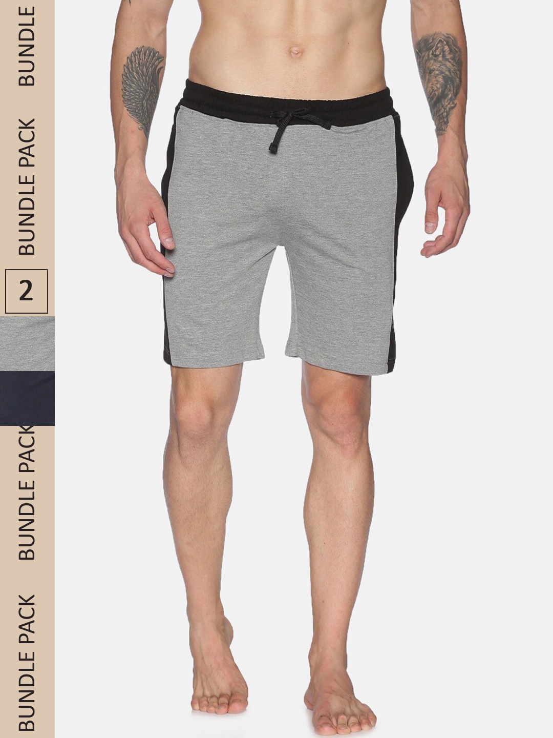 

Dollar Men Grey Melange Pack of 2 Lounge Shorts