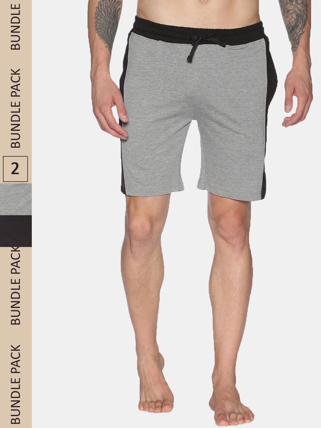 

Dollar Men Grey Melange & Black Pack of 2 Lounge Shorts