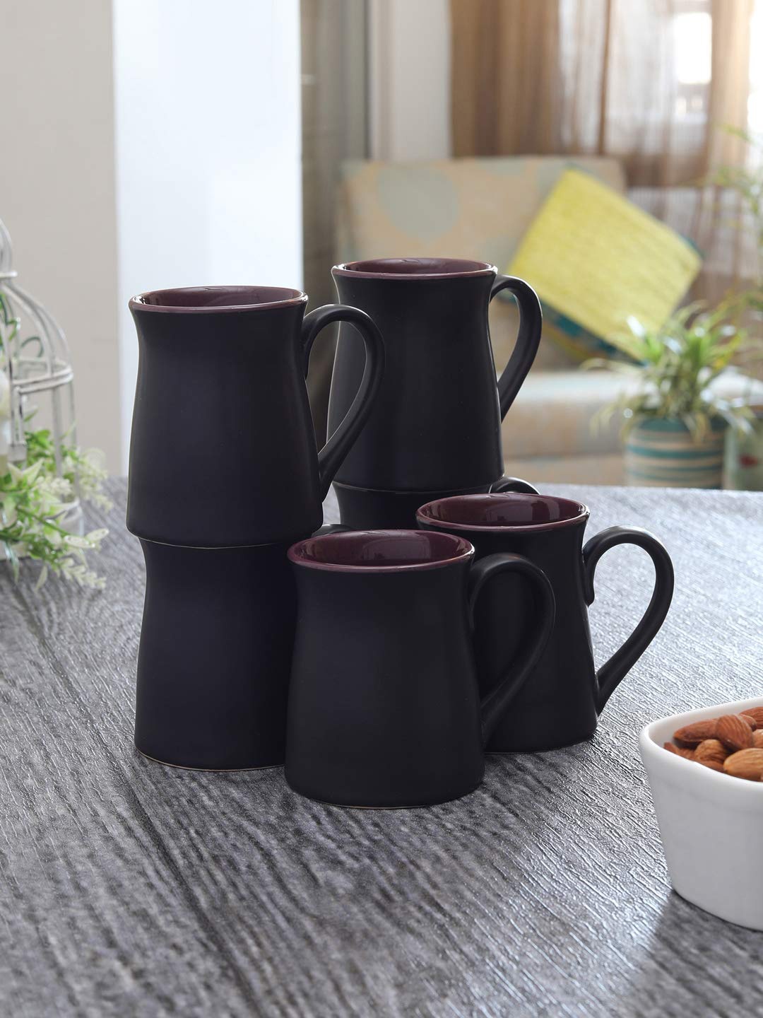 

MIAH Decor Set of 6 Black & Purple Solid Ceramic Cups