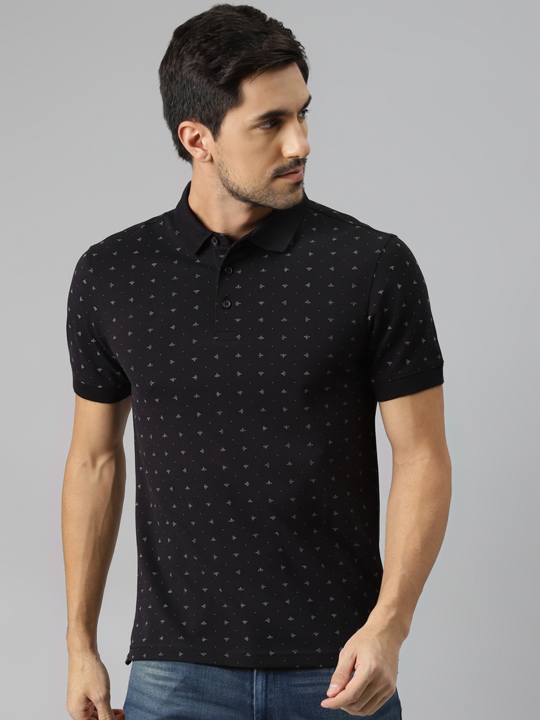 

Levis Men Black & Off White Printed Polo Collar T-shirt
