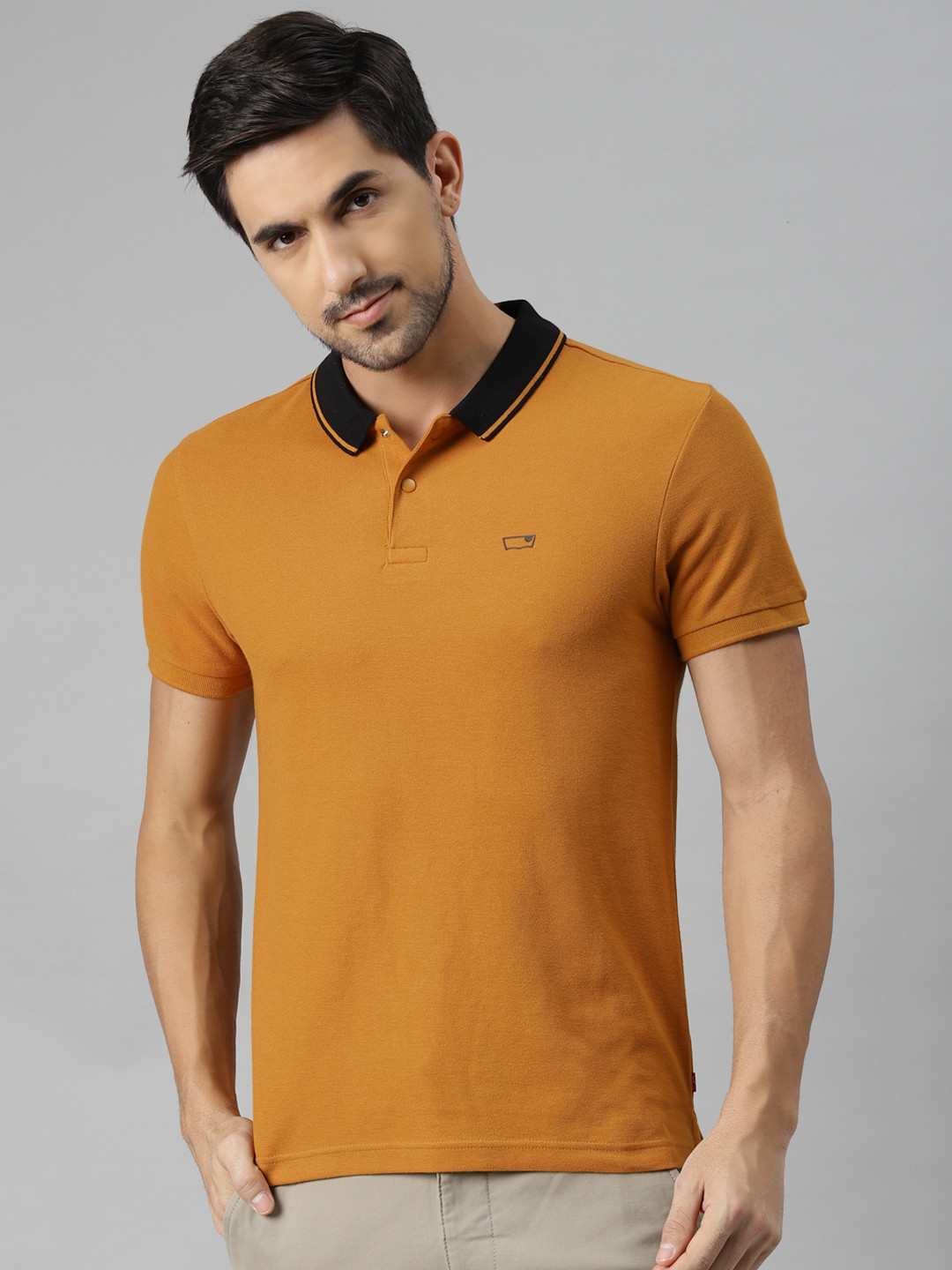 

Levis Men Mustard Yellow Polo Collar T-shirt