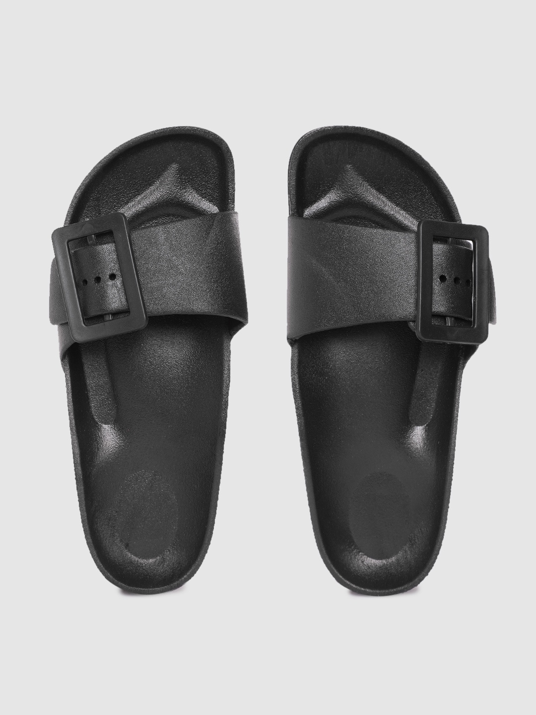 

Carlton London sports Women Black Solid Sliders with Buckle Detail