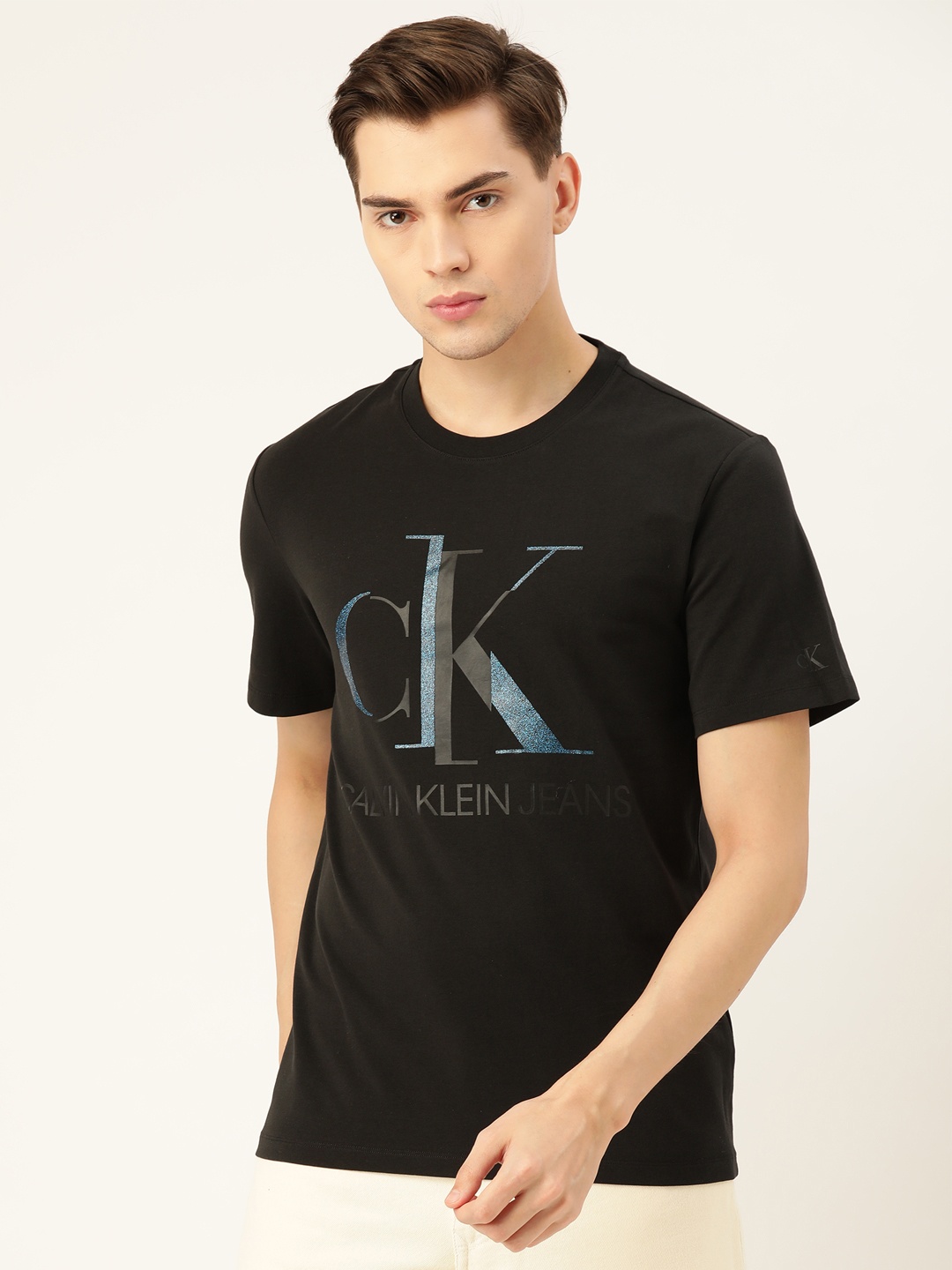 

Calvin Klein Jeans Men Black & Blue Brand Logo Print T-shirt