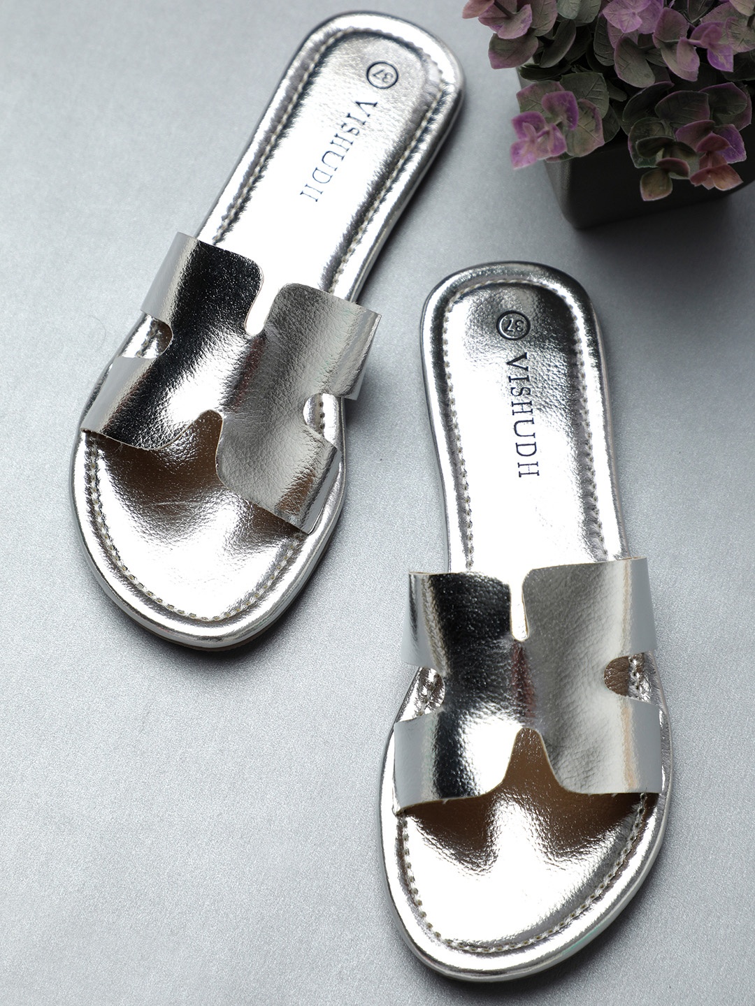 

Vishudh Women Silver-Toned Open Toe Flats