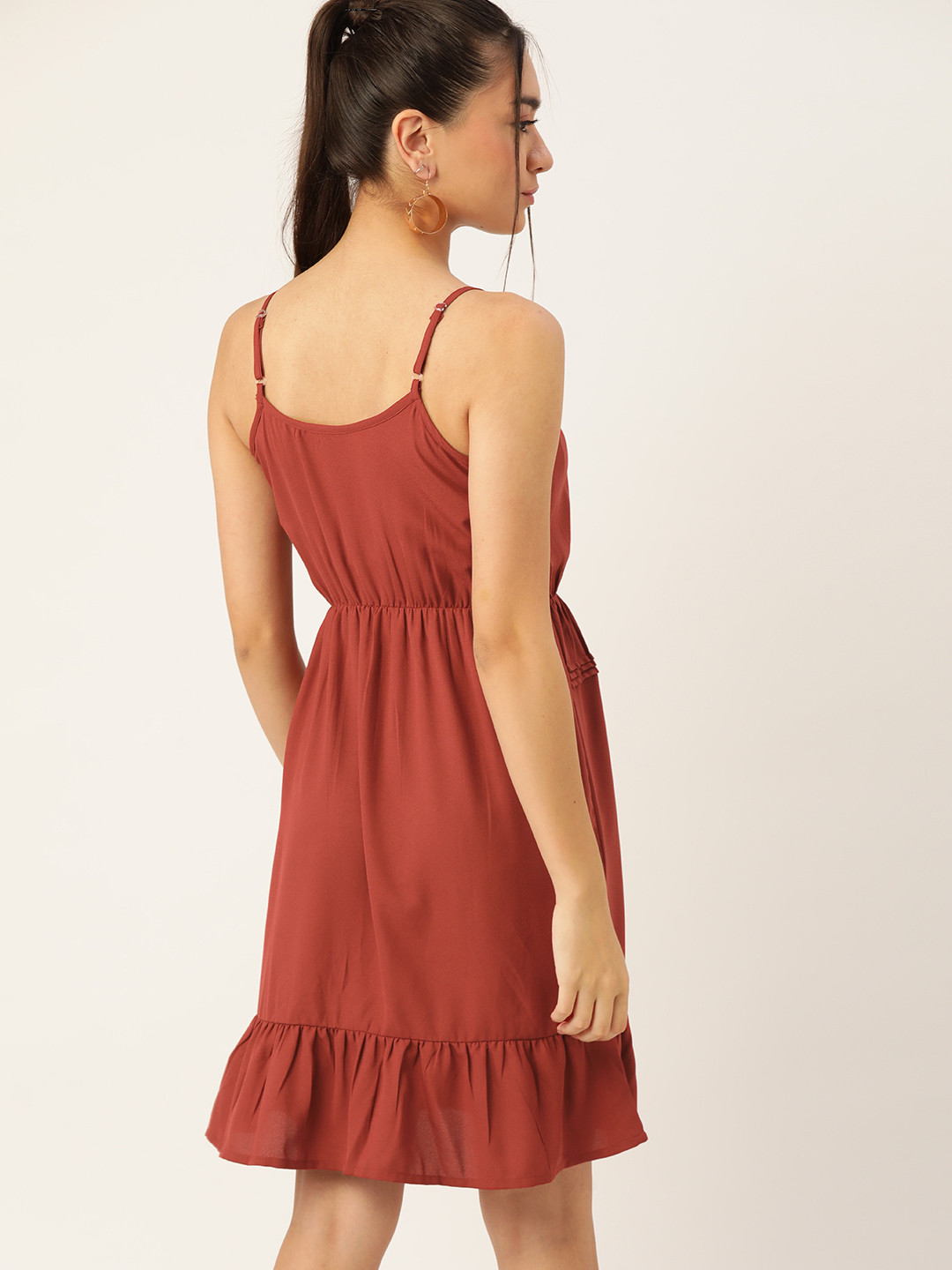 

DressBerry Rust Floral Embroidered A-Line Dress