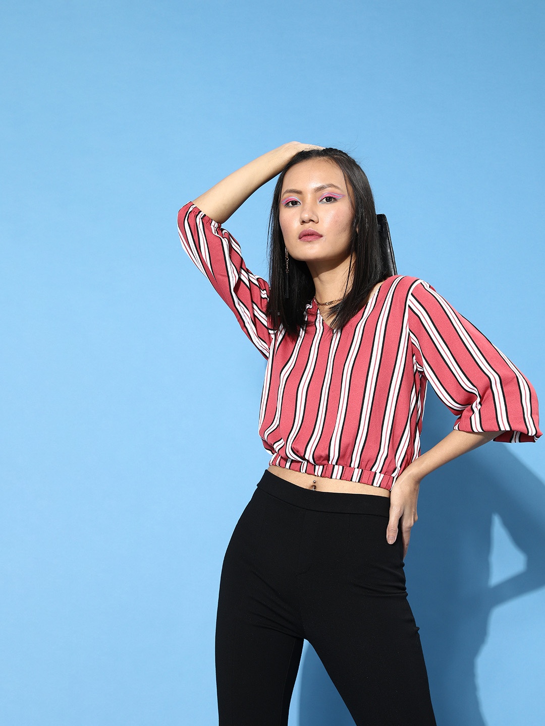 

DressBerry Women Pretty Pink Vertical Stripes Cropped Top