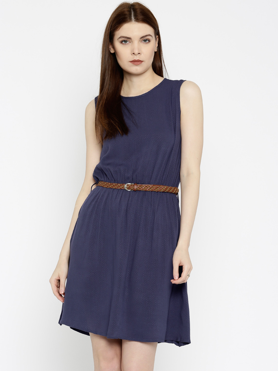 

Tokyo Talkies Women Navy Self-Design A-Line Dress, Navy blue