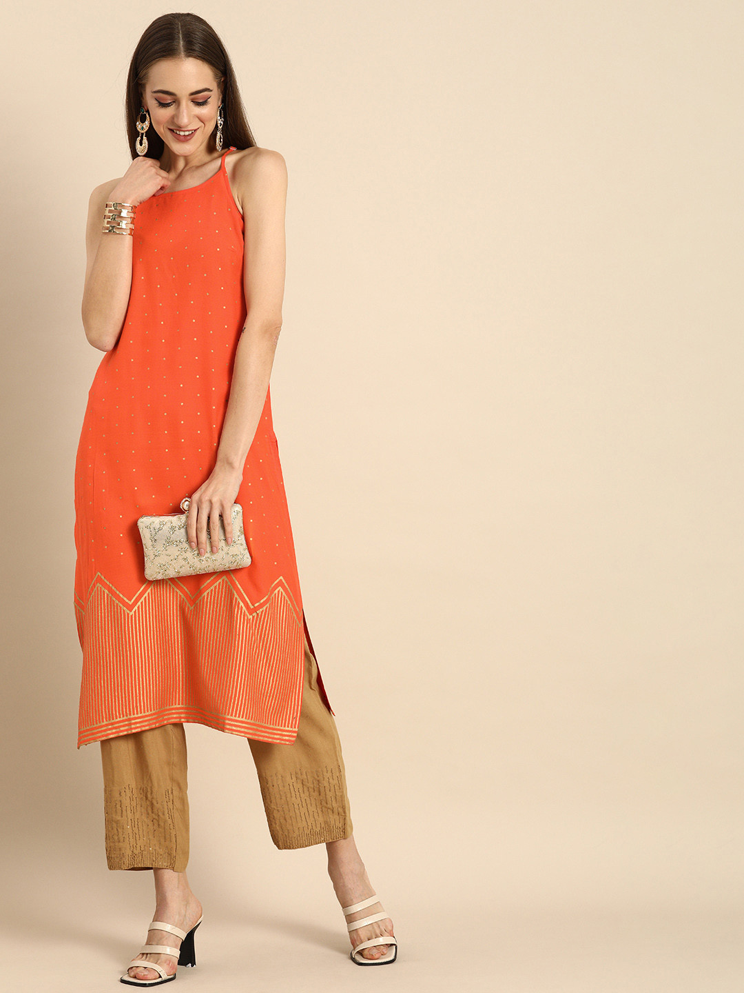 

Anouk Women Orange Geometric Printed Kurta