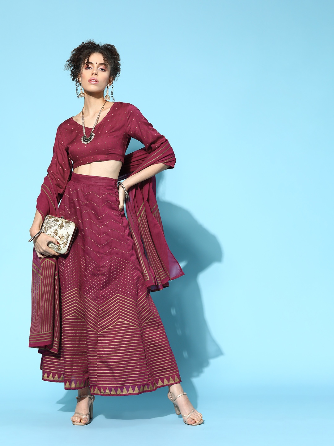 

Anouk Attractive Burgundy Ready To Wear Lehenga Choli