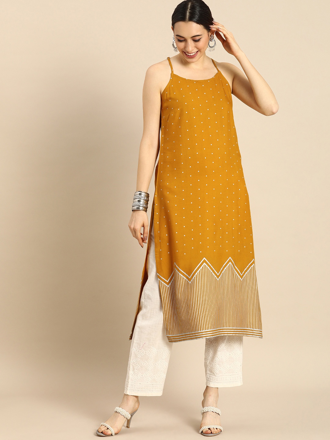 

Anouk Women Mustard Yellow Geometric Printed Kurta
