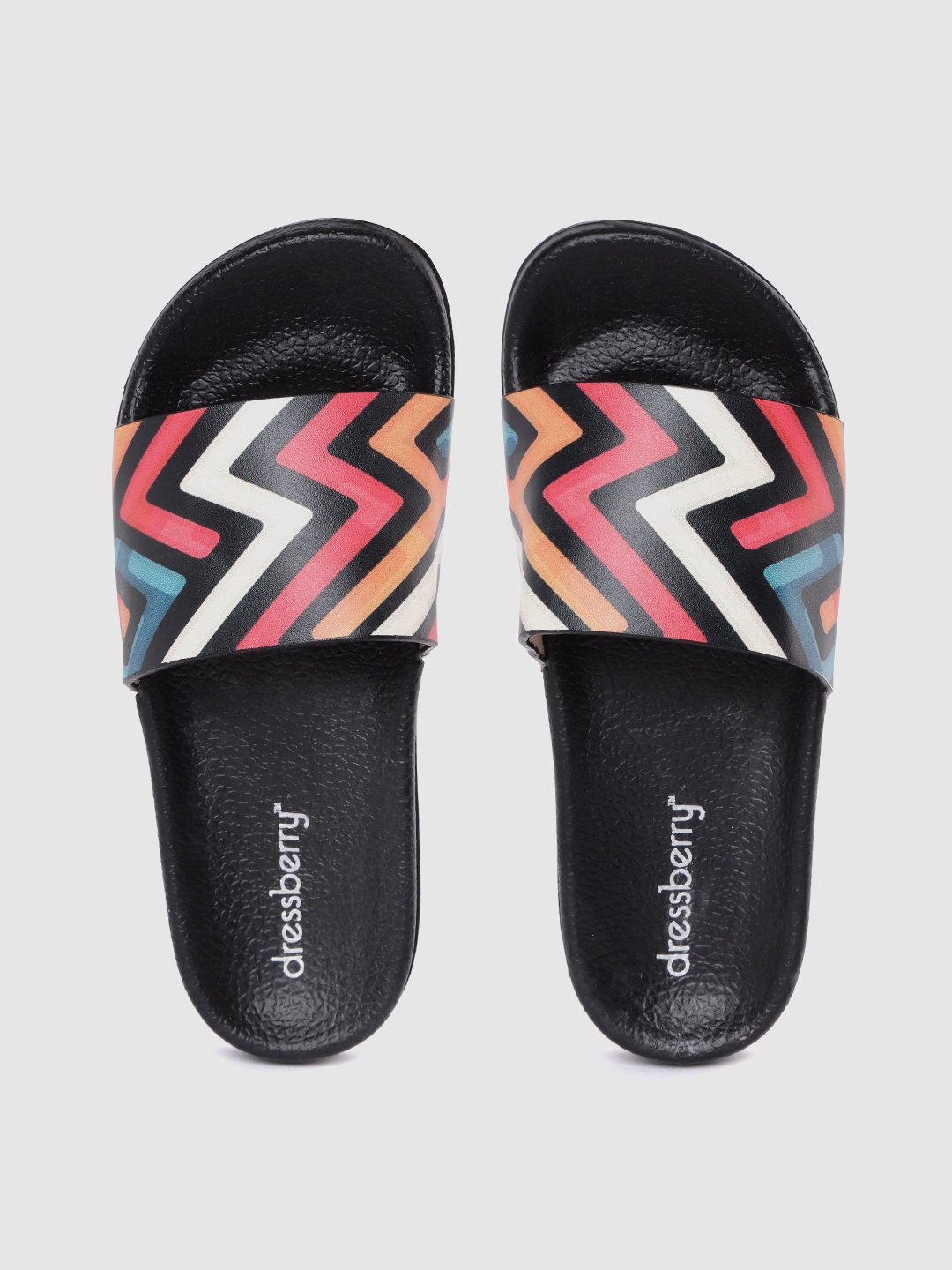 

DressBerry Women Coral Pink & Black Chevron Print Sliders