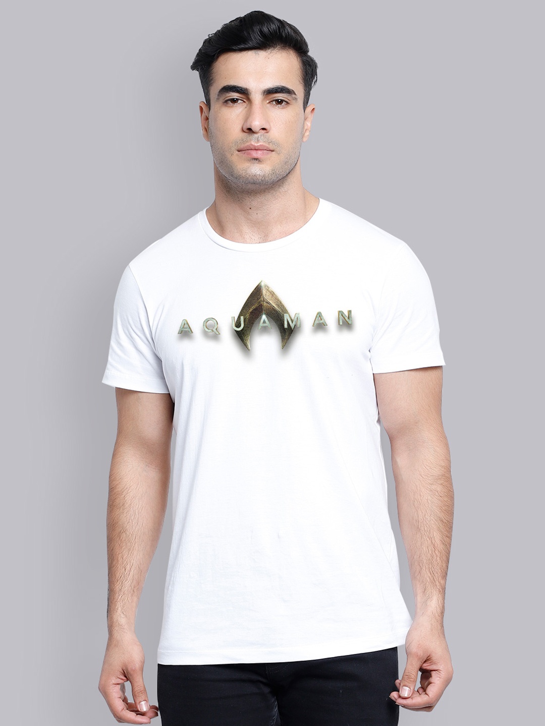 

Free Authority Men White Aquaman Print Round Neck Cotton Pure Cotton T-shirt