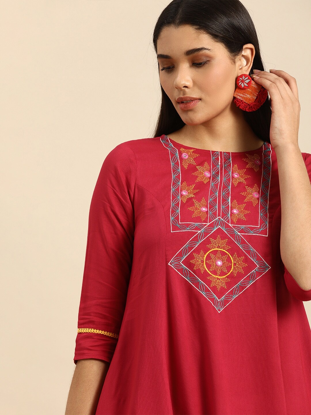 

Anouk Women Red Yoke Design Kurta