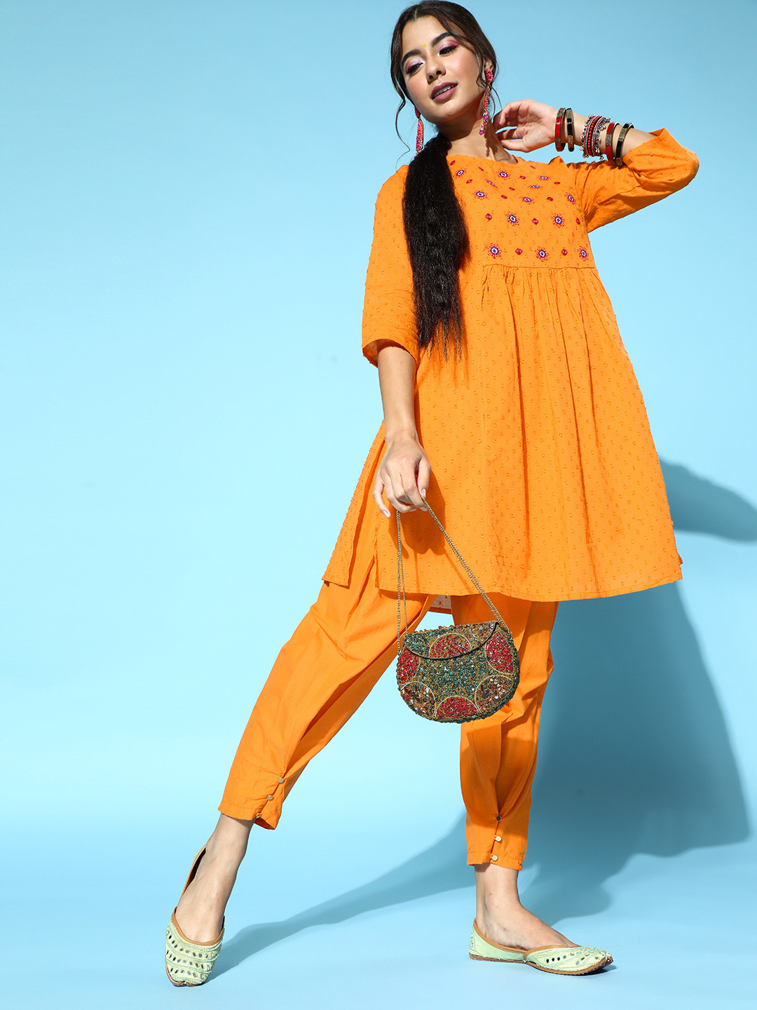 

Anouk Ethnic Motifs Pure Cotton Kurta Set, Orange
