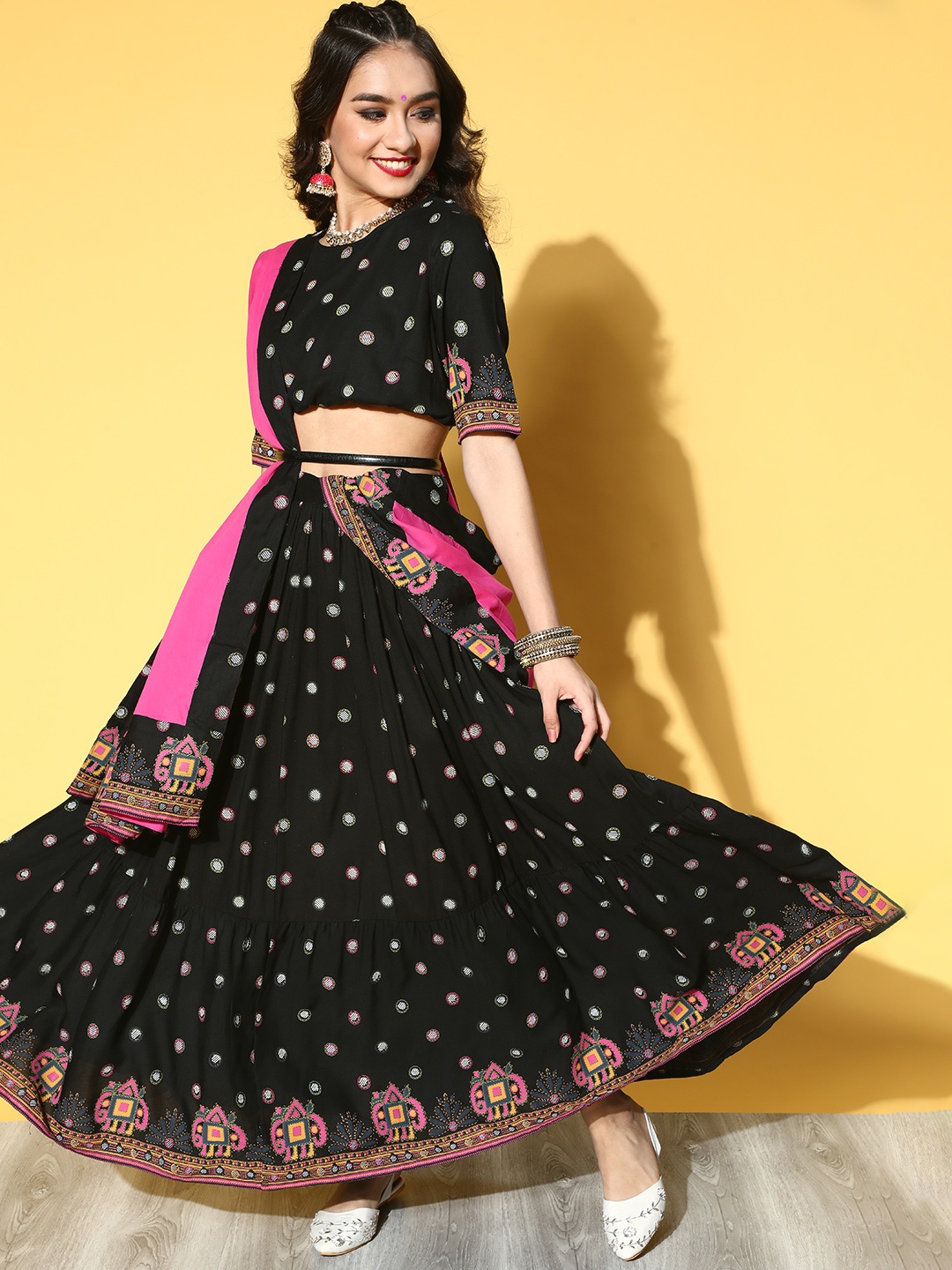 

Anouk Stylish Black Solid Ready to Wear Lehenga Choli with Dupatta