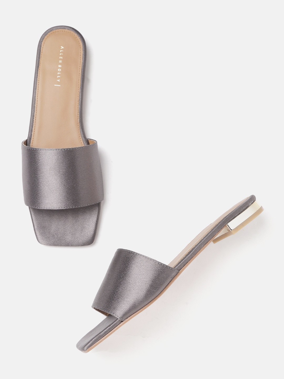

Allen Solly Women Gunmetal-Toned Solid Open Toe Flats, Metallic