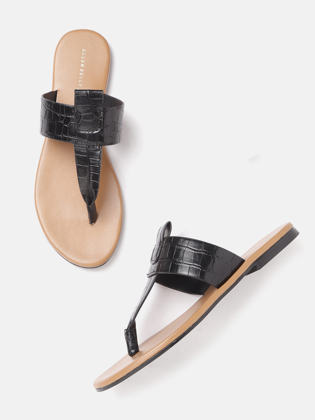 

Allen Solly Women Black Croc Textured T-Strap Flats