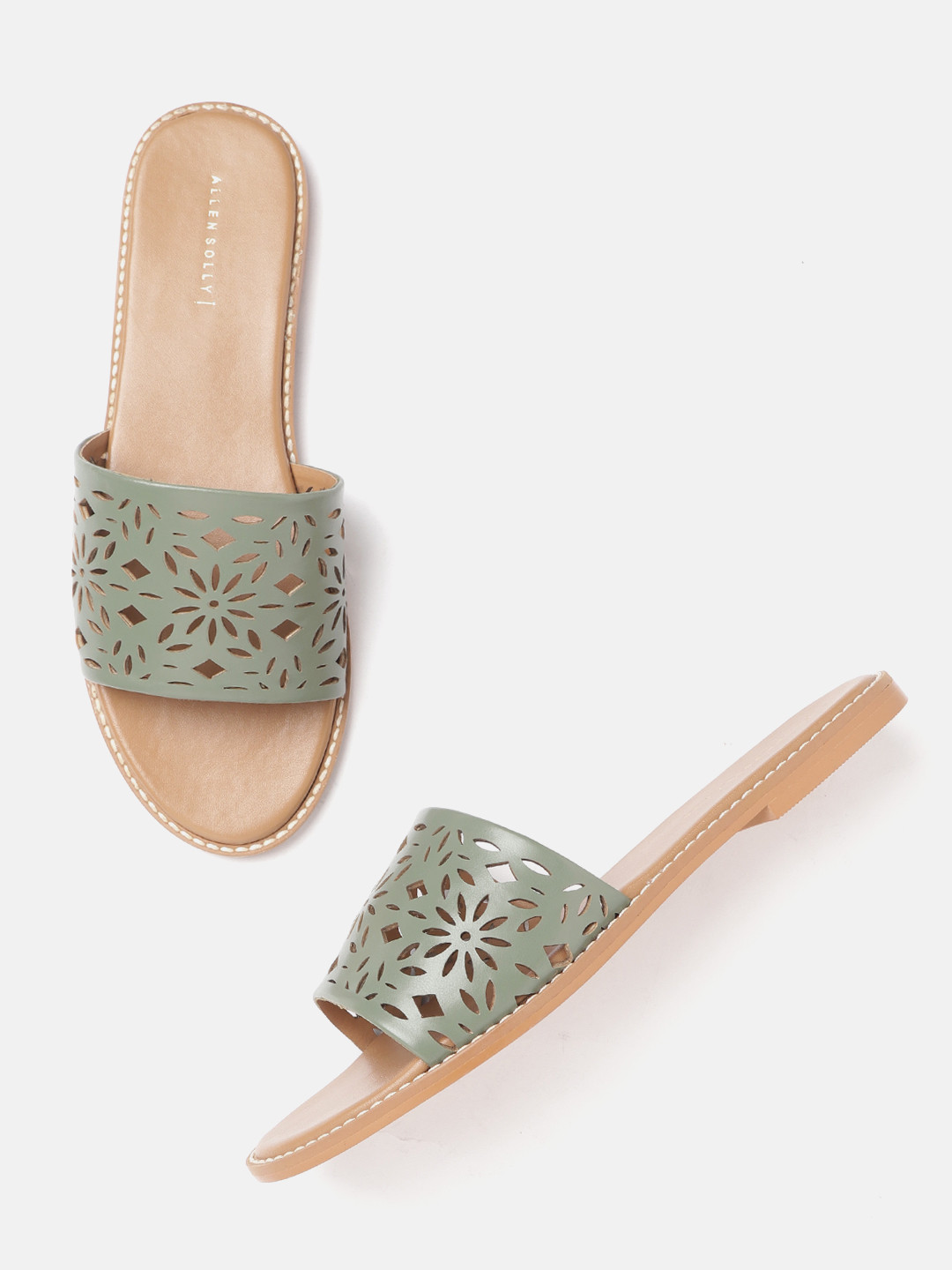 

Allen Solly Women Olive Green Laser Cut Open Toe Flats