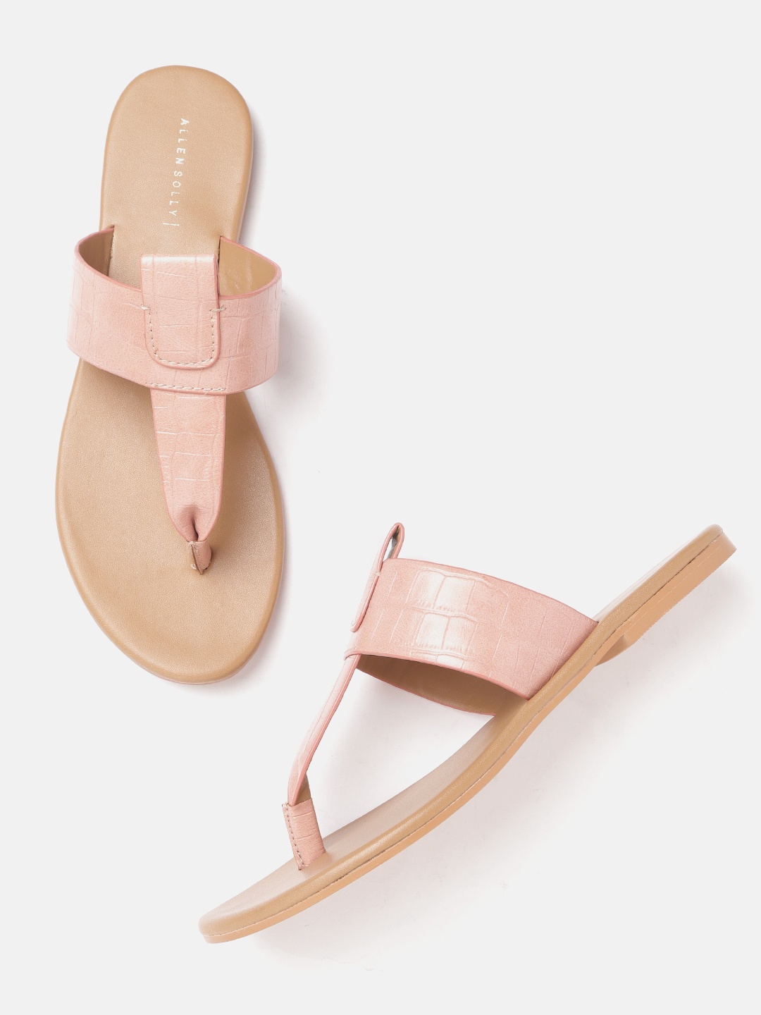 

Allen Solly Women Peach-Coloured Croc Textured T-Strap Flats