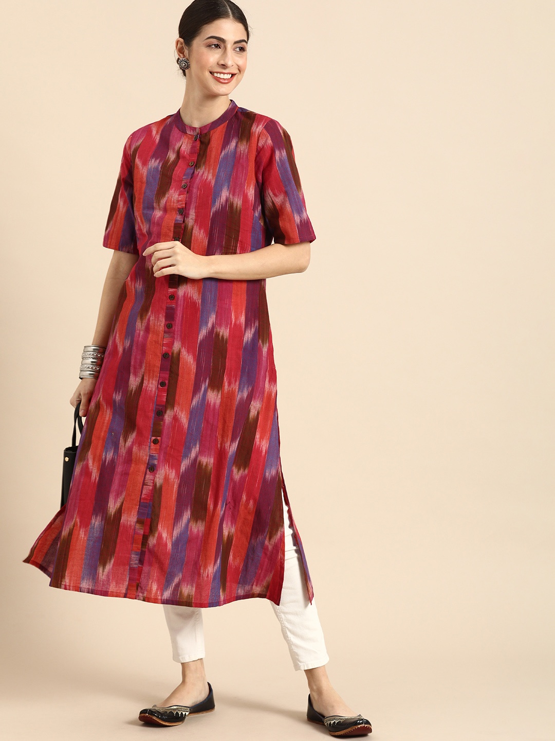 

Anouk Women Multicoloured Ikat Printed Kurta, Multi
